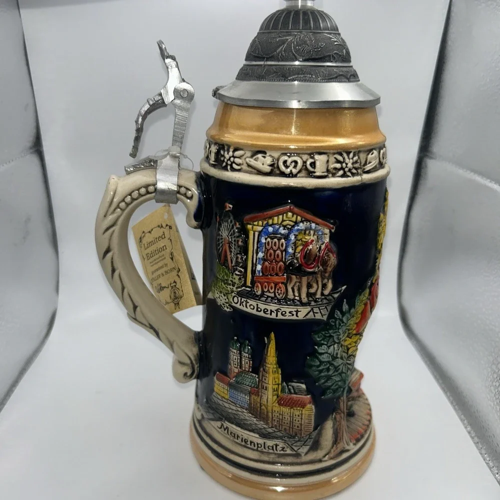 Zöller & Born Oktoberfest Munich Beer Stein LE 1394/5000 Pewter Lid‎ DAMAGED/COA